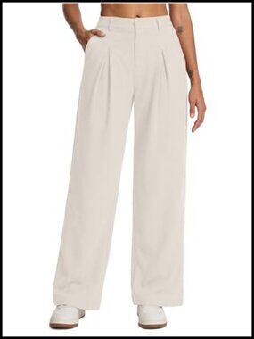 Waffle-Knit Wide Leg Palazzo Pants High Rise Pleated Trousers
